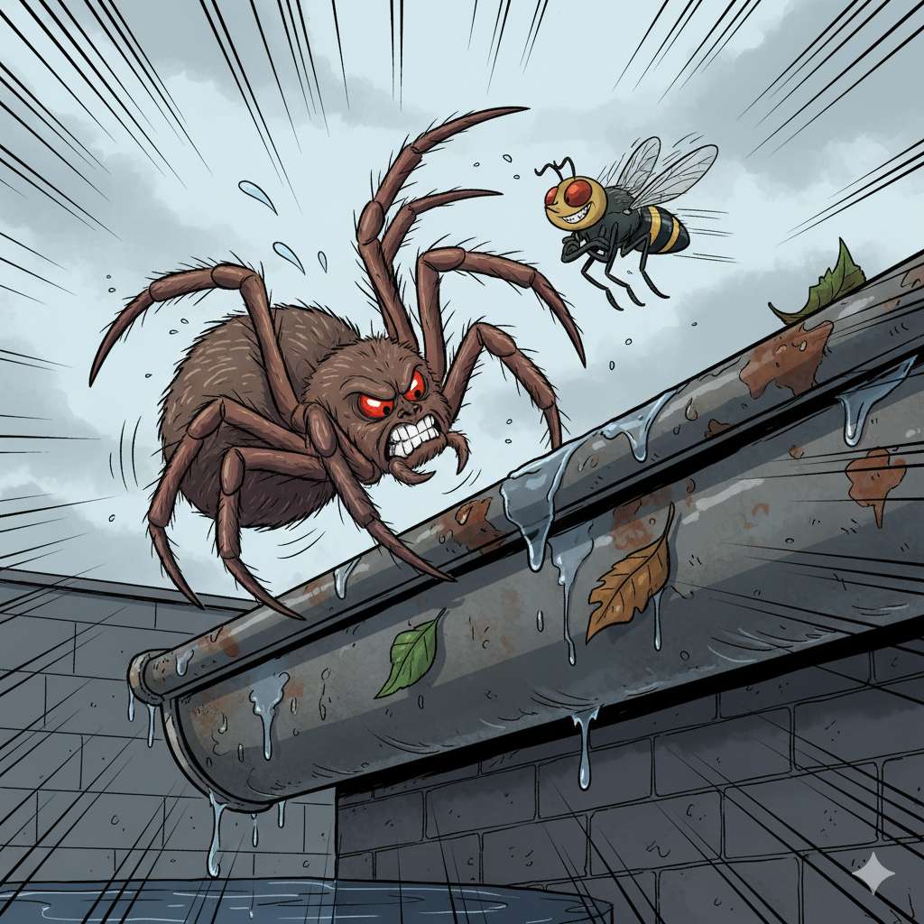 REIMIX Illustration zur Spinne in der Regenrinne